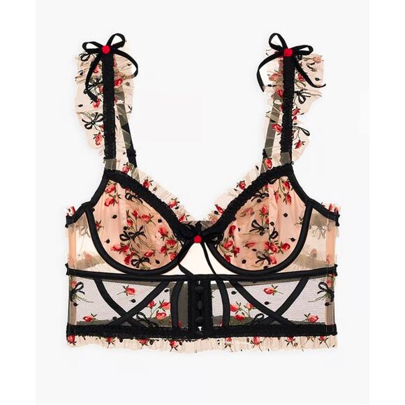 For Love & Lemons Lace Bow Corset Top NWT 32DD Coquette Renaissance Bustier Sexy - Picture 2 of 15